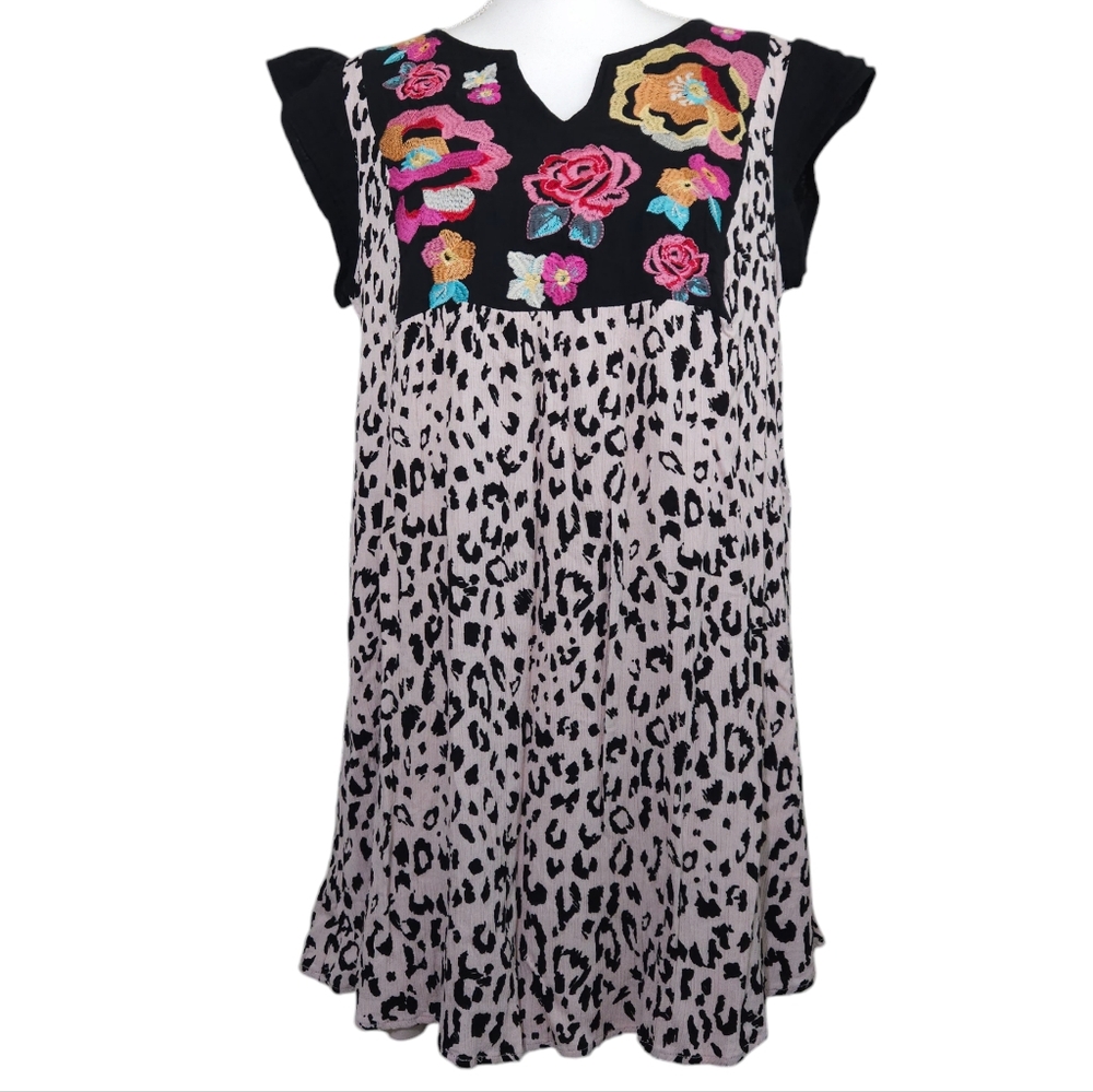 Savanna Jane Boho Embroidered Leopard Dress